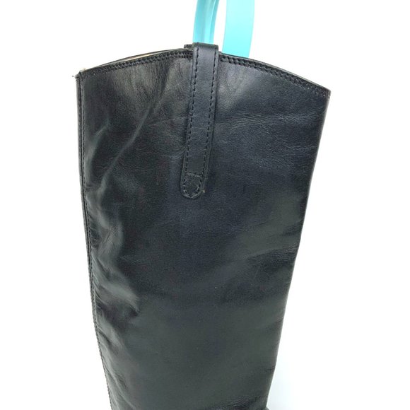 Frye  Lindsay Black Riding Pull On Boots Knee-High Metal Plate Sz 6 - Picture 8 of 16